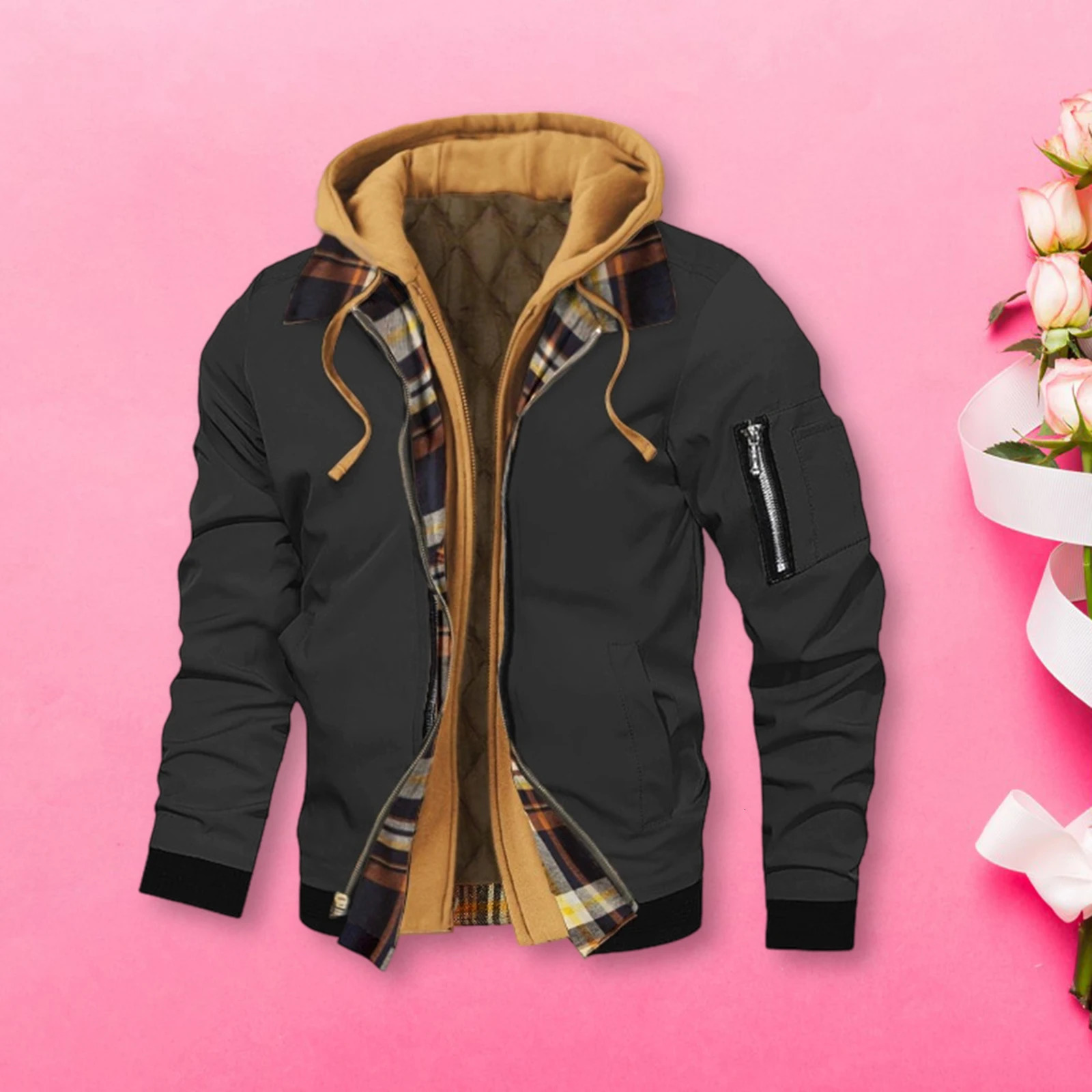 Mens Winter Hooded Jacket Casual Two Piece Zip Up Long Sleeve Warm Coats 260122