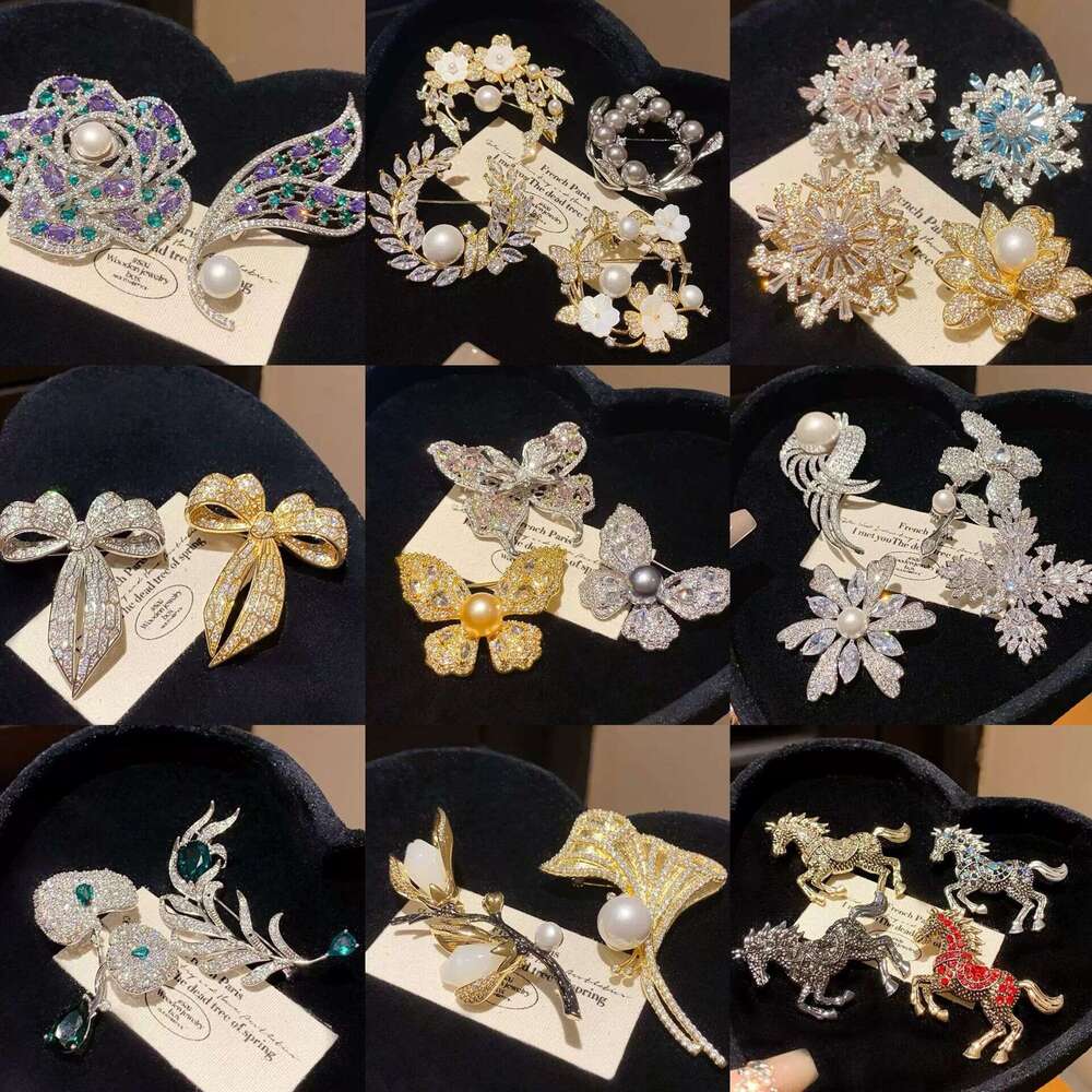 Diamond-Encrusted Flower Butterfly Pearl Brooch Light Luxury High-End Feel Pin Simple Fashion Exquisite Temperament Versatile Accessory for Women