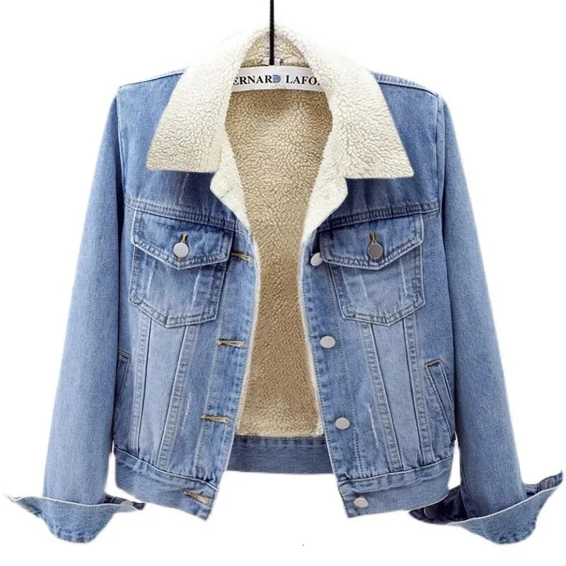 Fleece Warm Winter Jean Jacket Female Pockets Button Soft 2024 Outerwear Fashion Slim Denim Coats For Women 260120