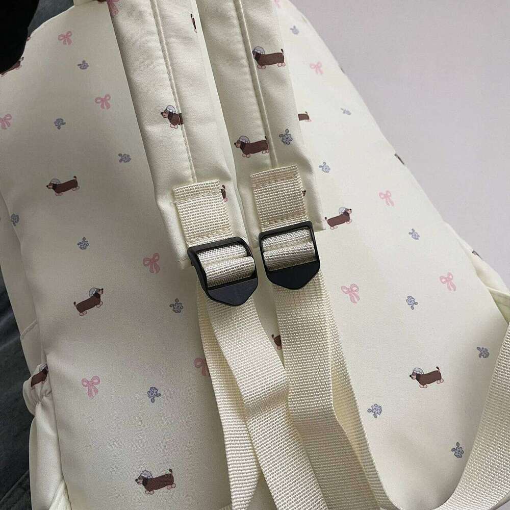 New cute Japanese puppy backpack girls; floral rucksack for middle and high school students