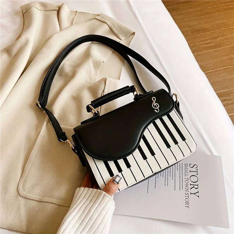 Piano Shape Flap Shoulder Creative PU Leather Portable Handbag Detachable Strap Crossbody Novelty Bag