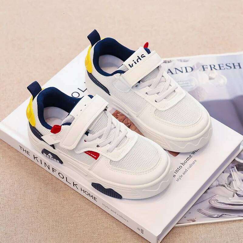 2025 Spring/Autumn Kids Breathable Patchwork Sneakers Leather & Mesh Upper, Anti-Slip Sole, Casual Shoes for Boys and Girls Y260128