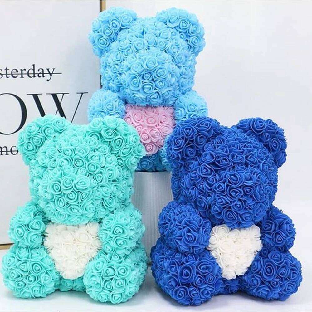 Dropshipping 40cm Bears Artificial Handmade Rose Heart Teddy Bear Valentine Wedding Mothers Day Gift for Women Wholesale Y260131