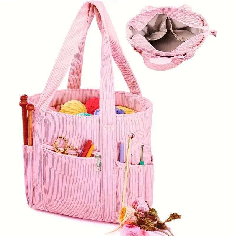 Women's Yarn Tote Corduroy DIY Knitting Large Capacity Crochet Tools Wool Storage Bag