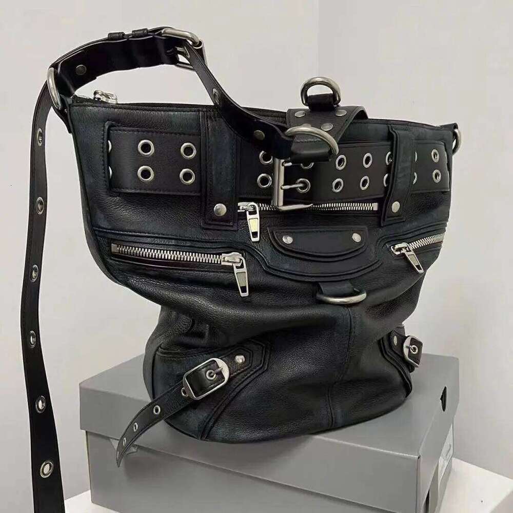 JIAERDI High Street Vintage Handbag Women New Rivet Large Capacity Casual Crossbody Bags Ladies Moto Biker Black Messenger Bag XJ260130