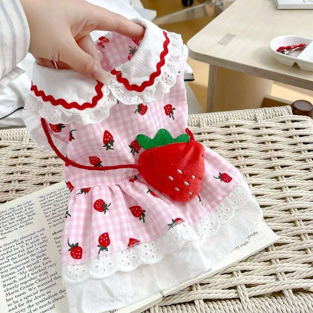 Fashion Cute Pet Strawberry Dress Soft Thin Design Dog Vest Breathable Cat Skirt Autumn H260130