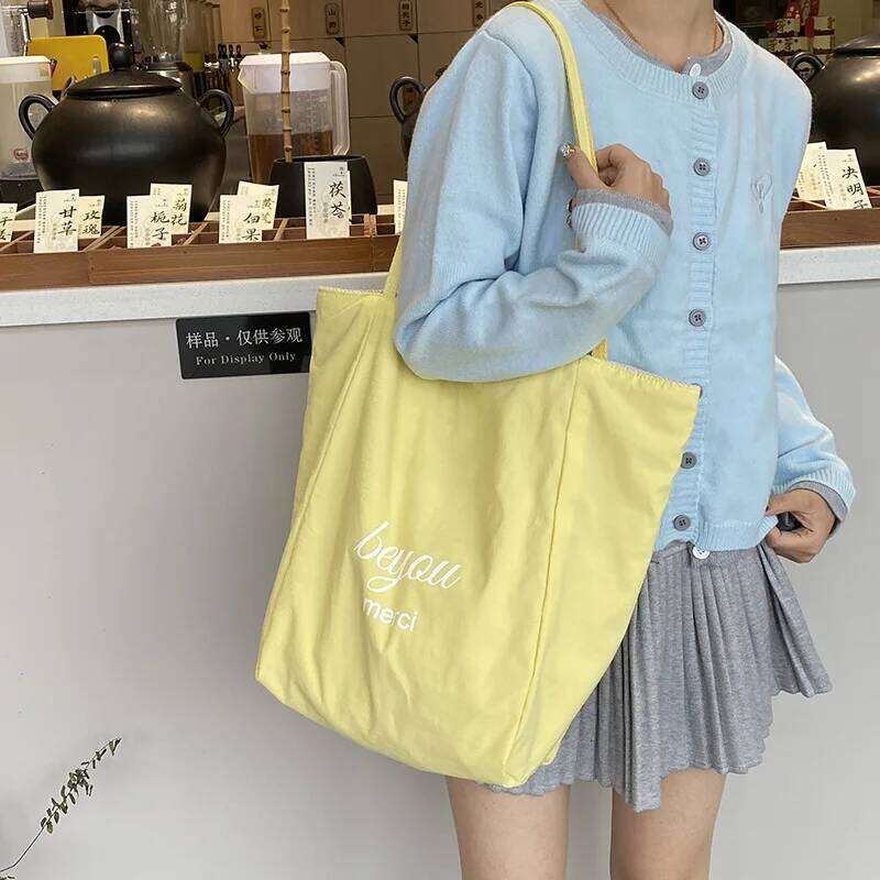 New Bag Two Sides Back Embroidery Canvas Korean Simple Tote Leisure Shoulder Large Capacity Bags XJ260130