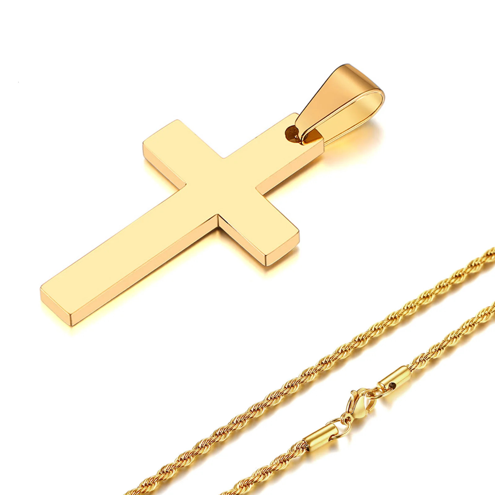 Waterproof Cross Necklaces for Men Male Gifts Jewelry Anti Allergy Stainless Steel Plain Pendant with Rope Chain 260128