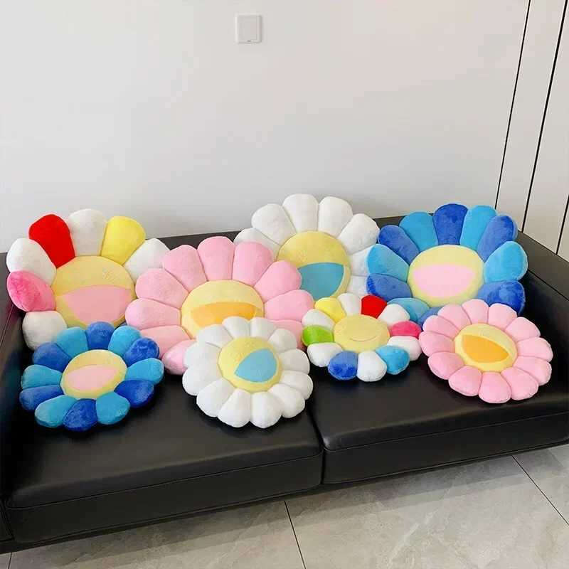 Cushion/decorative Pillow 60cm Sunflower Japanese Rainbow Chrysanthemum Plush Toy Baby Floor Game Cushion Chair Cushion Sofa Home Decoration T260131