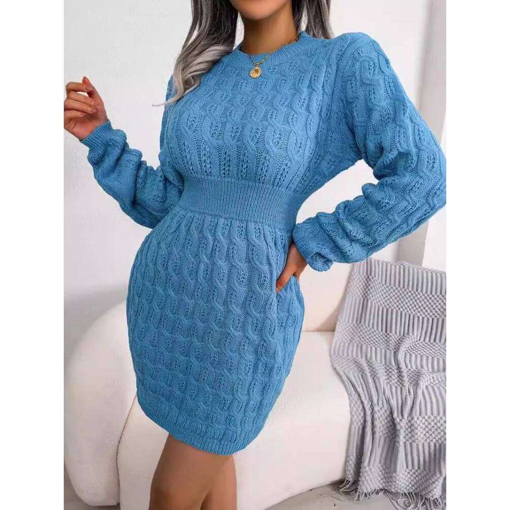 New European American Style Cable Sweater Dress Women Autumn Winter Casual Slim Fit Bodycon Ribbed Knit Daily Wear Dresses XJ260131