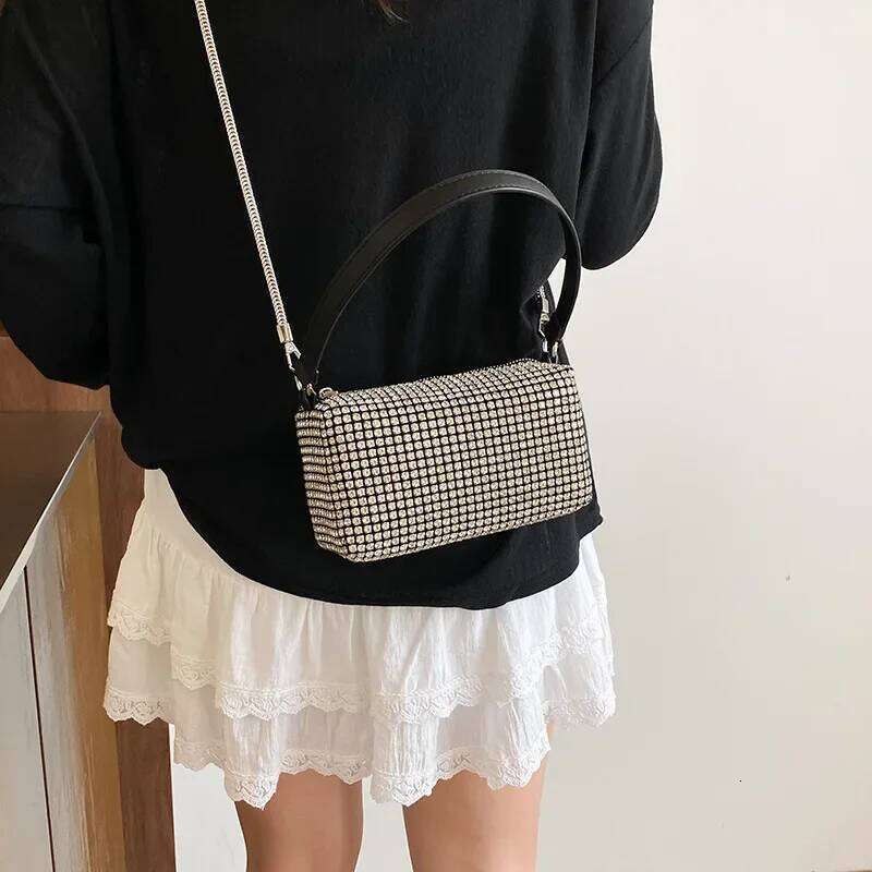 Women's Water Diamond Crossbody Stylish Versatile Single Shoulder Pillow Bag for Fashionable Accessory XJ260131