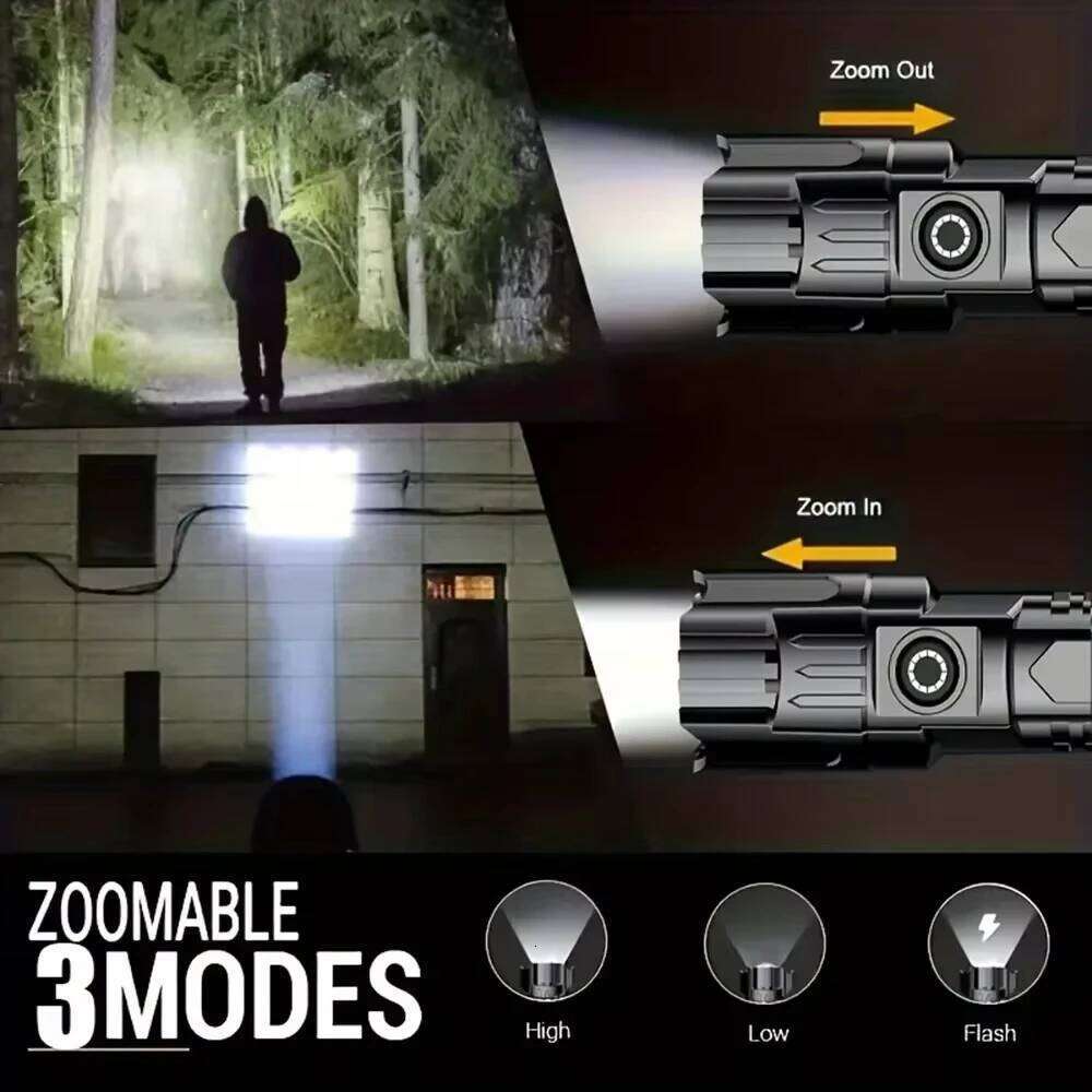High-power Led Flashlight USB Rechargeable Torch Zoomable Light with Built-in Battery Camping Hiking Lantern Emergency Lamp H260131