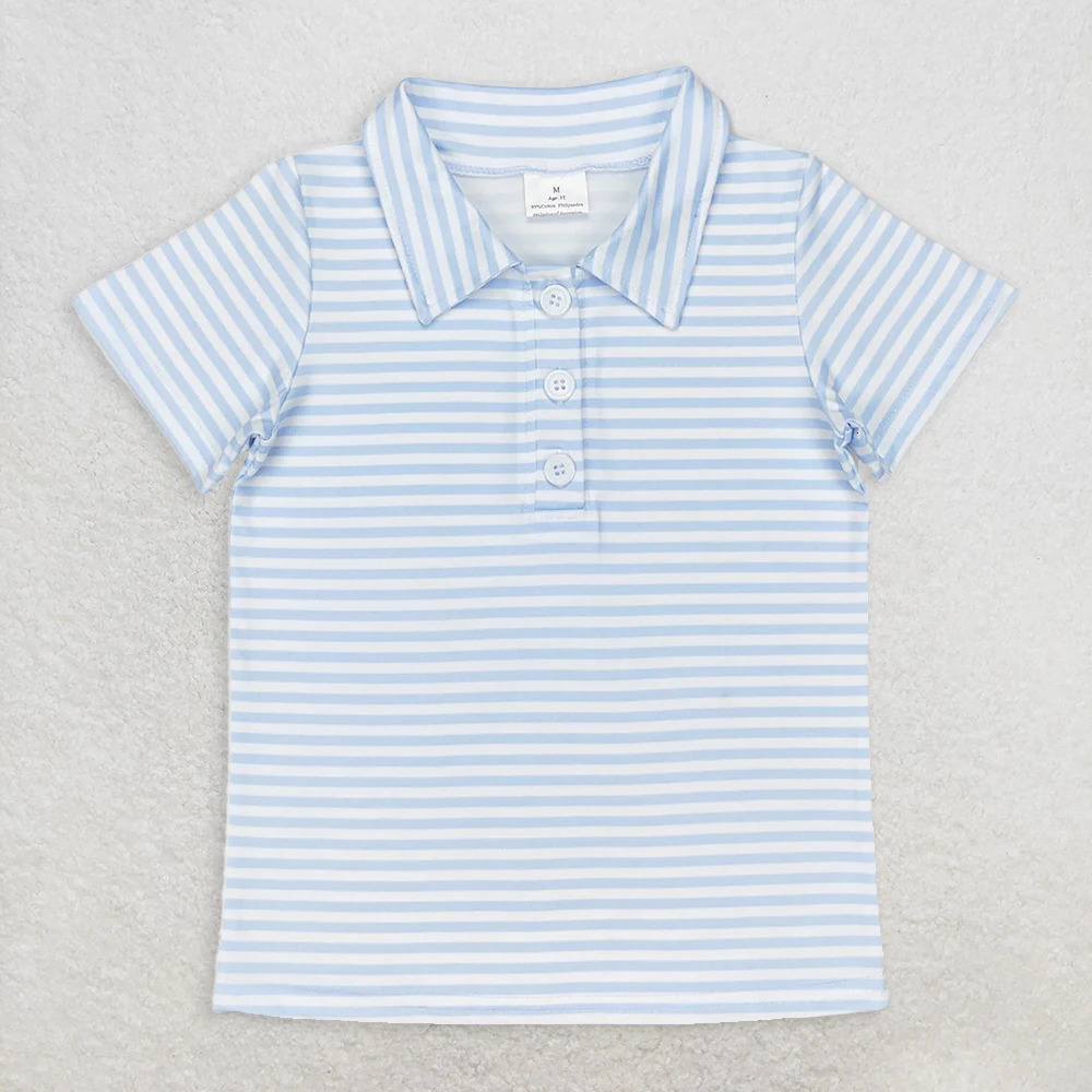 Baby Boys Pink Stripes Short Sleeve Polo Shirt Light Blue Stripe Kids Boys Buttons Tee Tops 260124