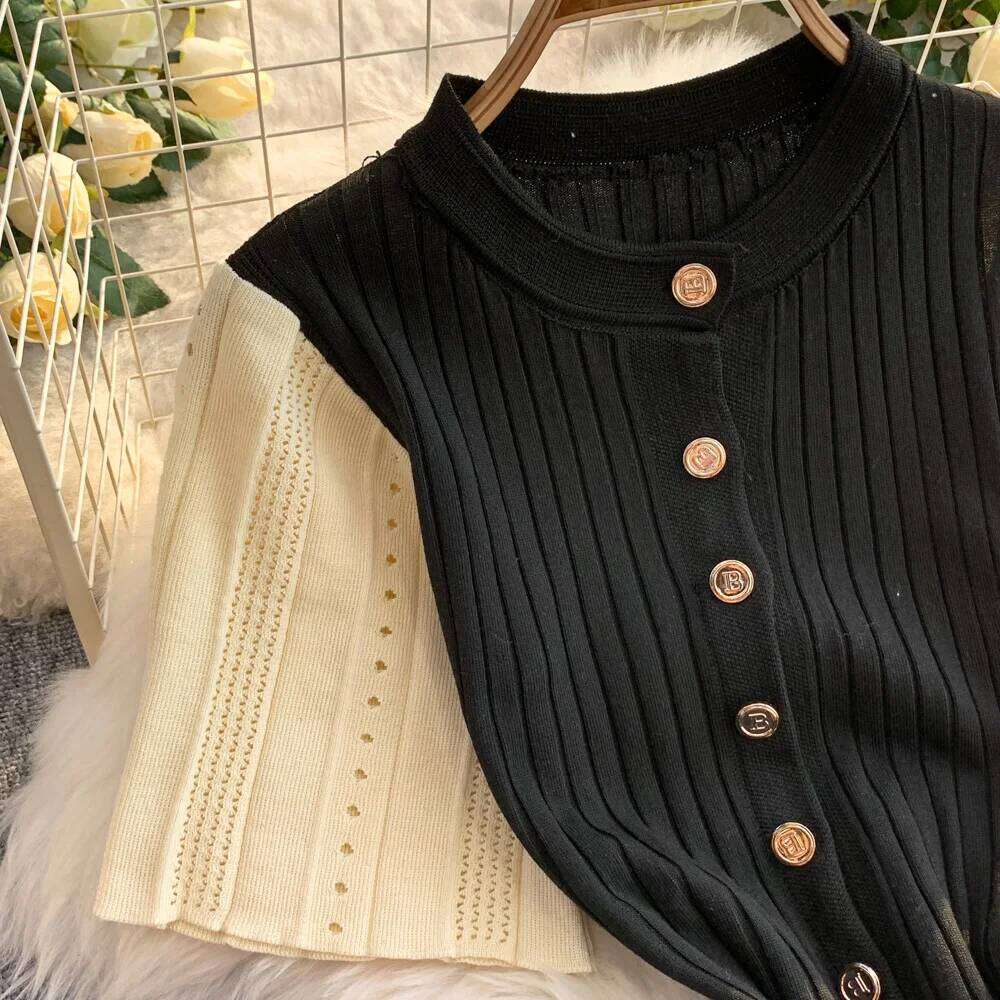 YuooMuoo Women 2025 Spring and Summer Elegant Patchwork One-Piece Knitted Maxi Office Lady Slim Waist Sweater Dress XJ260131