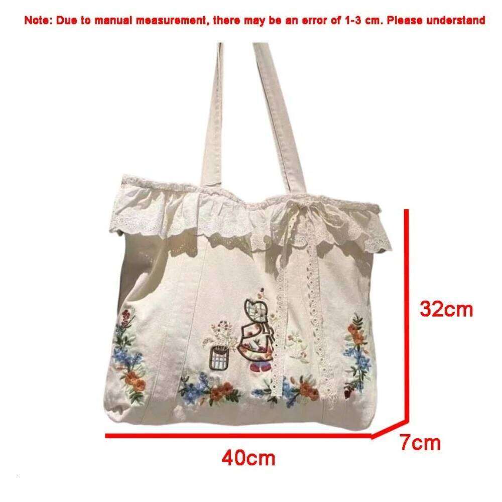 Spring Summer New Original Artistic Retro Lace Patchwork Embroidery Single Shoulder Denim Handbag Embroidered Canvas Bag