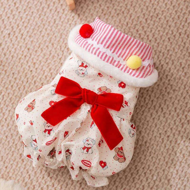 Winter Pumpkin Skirt for Puppies Winter-Warm Dog Down Jacket Teddy Bow Princess-Style Fleece-Lined Cotton Coat H260130