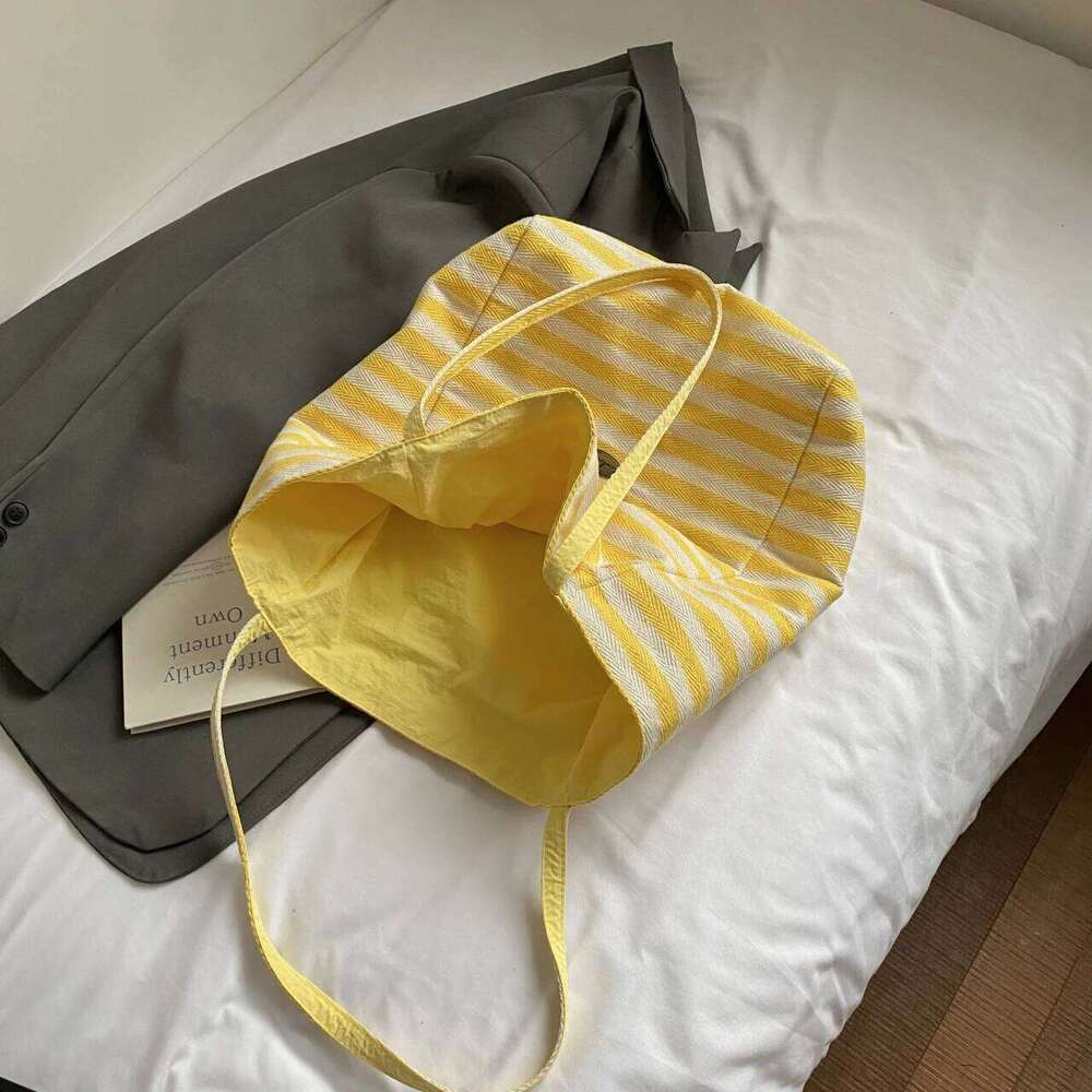 Double stripe canvas - Large capacity, relaxed style tote bag women, suitable for students and casual commuting, single