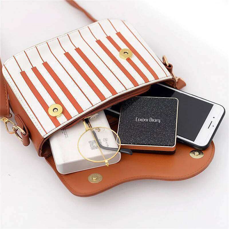 Women's Fashionable Piano Crossbody Bag, Cartoon Theme, Anti-Fouling, Plaid Pattern, Lining, Edge Paint Details, Postman Style