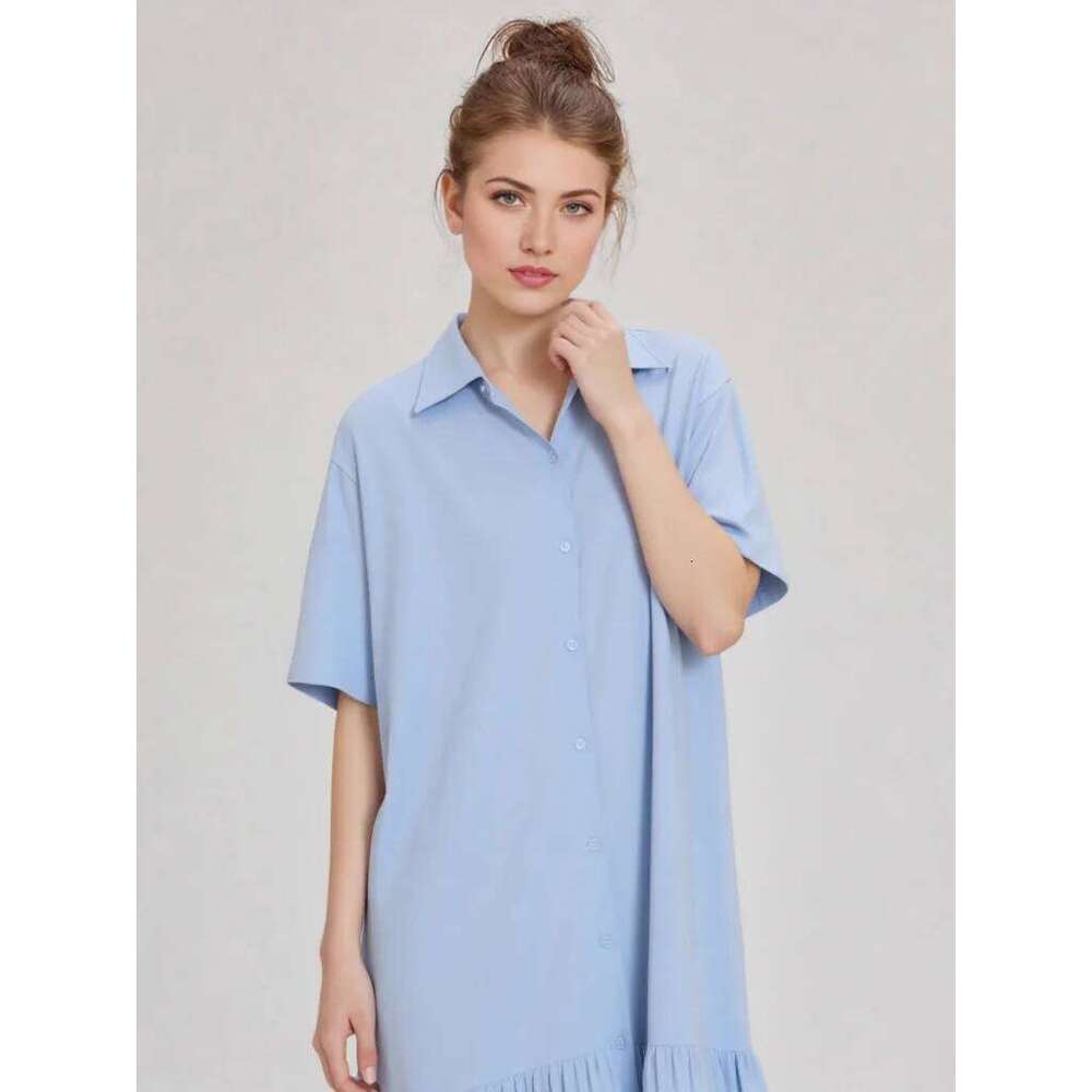 Women Plus Size Casual Summer Spring Short Sleeve Loose Solid Midi DrssNeck Pleated Korean Female Clothing XJ260131