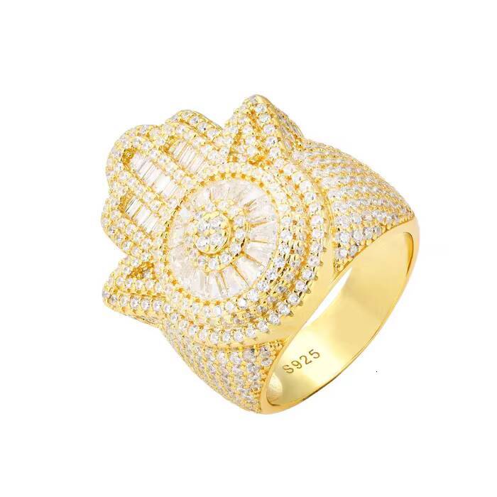 Men Rings Luxury Design Engraved Round Cut Moissanite Hip Hop Ring Original 925 Sterling Silver Iced Out Hamsa Hand Ring