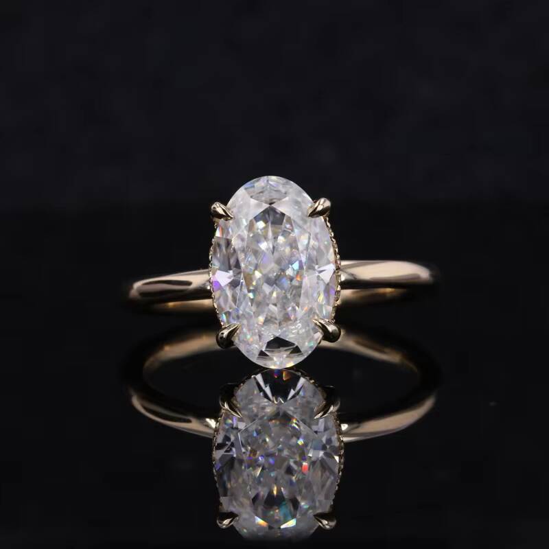 Classic Design Hand-made Solitaire Style 14k Solid Gold 811mm Oval Moissanite Stone Ring