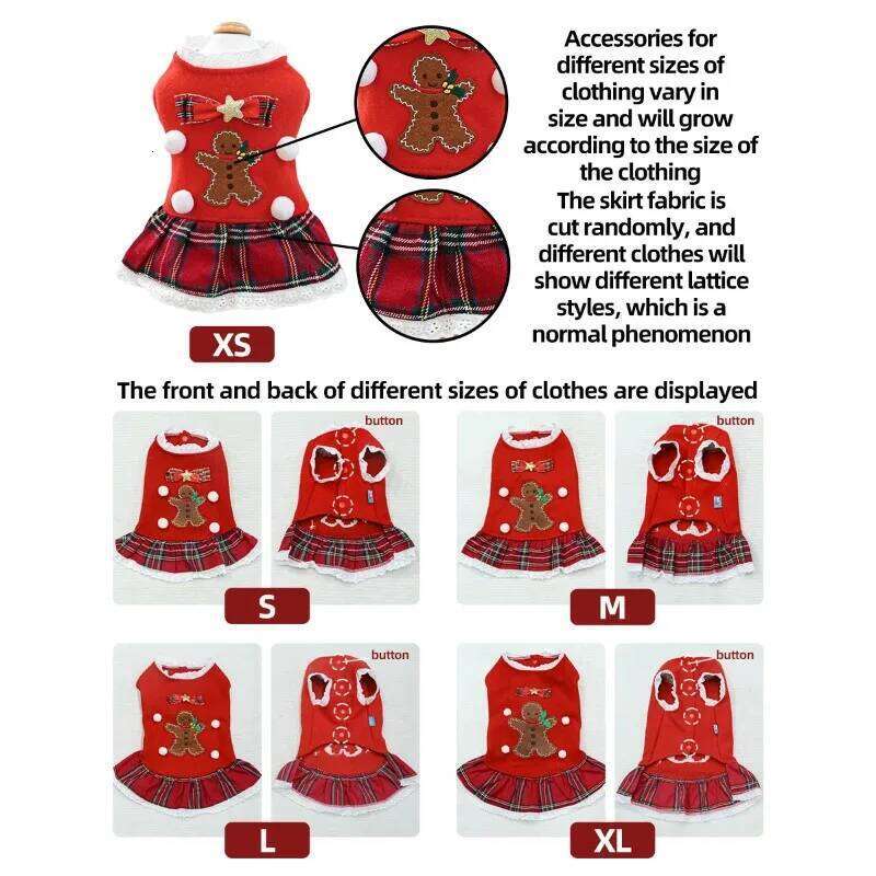 1PC Pet Christmas Style Dog Cat Clothes Gingerbread Man Red New Year Autumn Thickened Warm Sleeveless Dress H260129