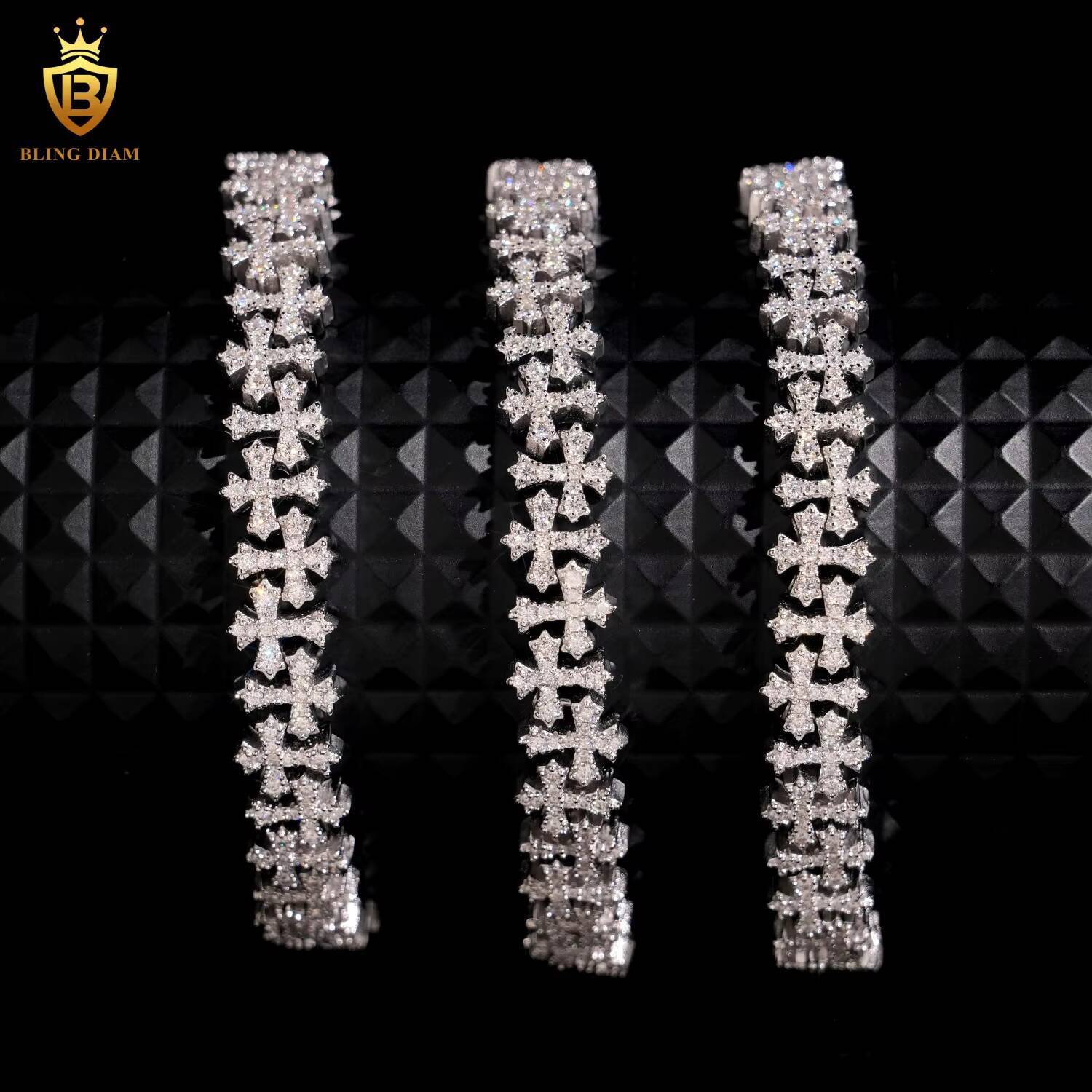 In Stock Iced Out Moissanite Cross Cuban Link Chain HipHop Style 85mm S925 Silver Moissanite Cuban Chain Pass Diamond Tester