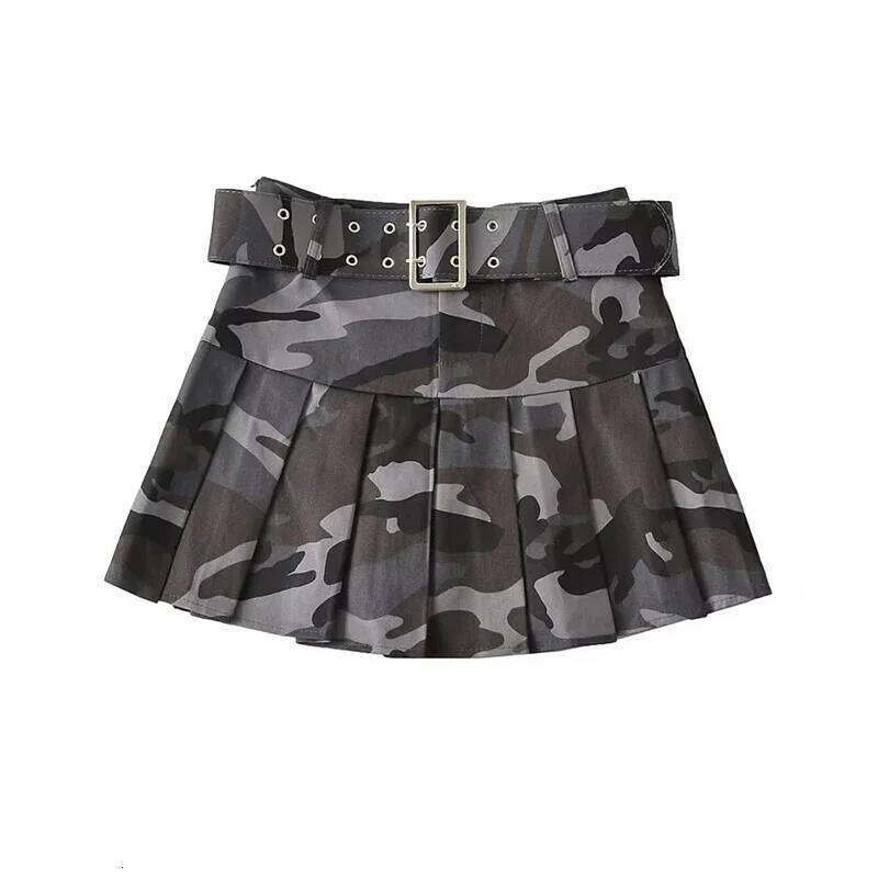 Street Women Pink Camouflage Mini Dance School Girls High Waist Belt Camo Pleated Skirt Cosplay A Line Skirts New XJ260131