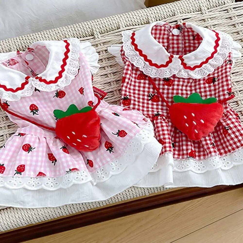 Fashion Cute Pet Strawberry Dress Soft Thin Design Dog Vest Breathable Cat Skirt Autumn H260130