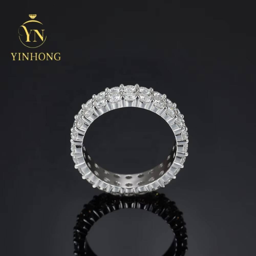 Dropshipping Fine S925 Silver Jewelry Two Three Row Ring Full Diamond Design Fashion Tennis Moissanite Ring Jewelry