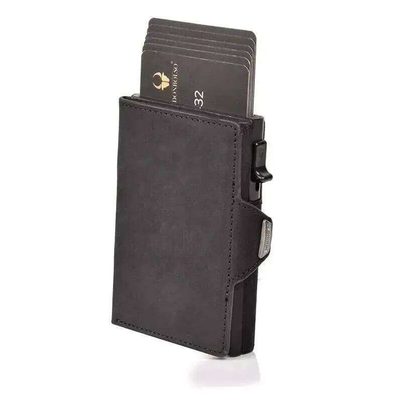 Men Metal Leather Automatic Pop Up Box Purse Multi-card Position Large Capacity Card Clip Portable Moneyclipc