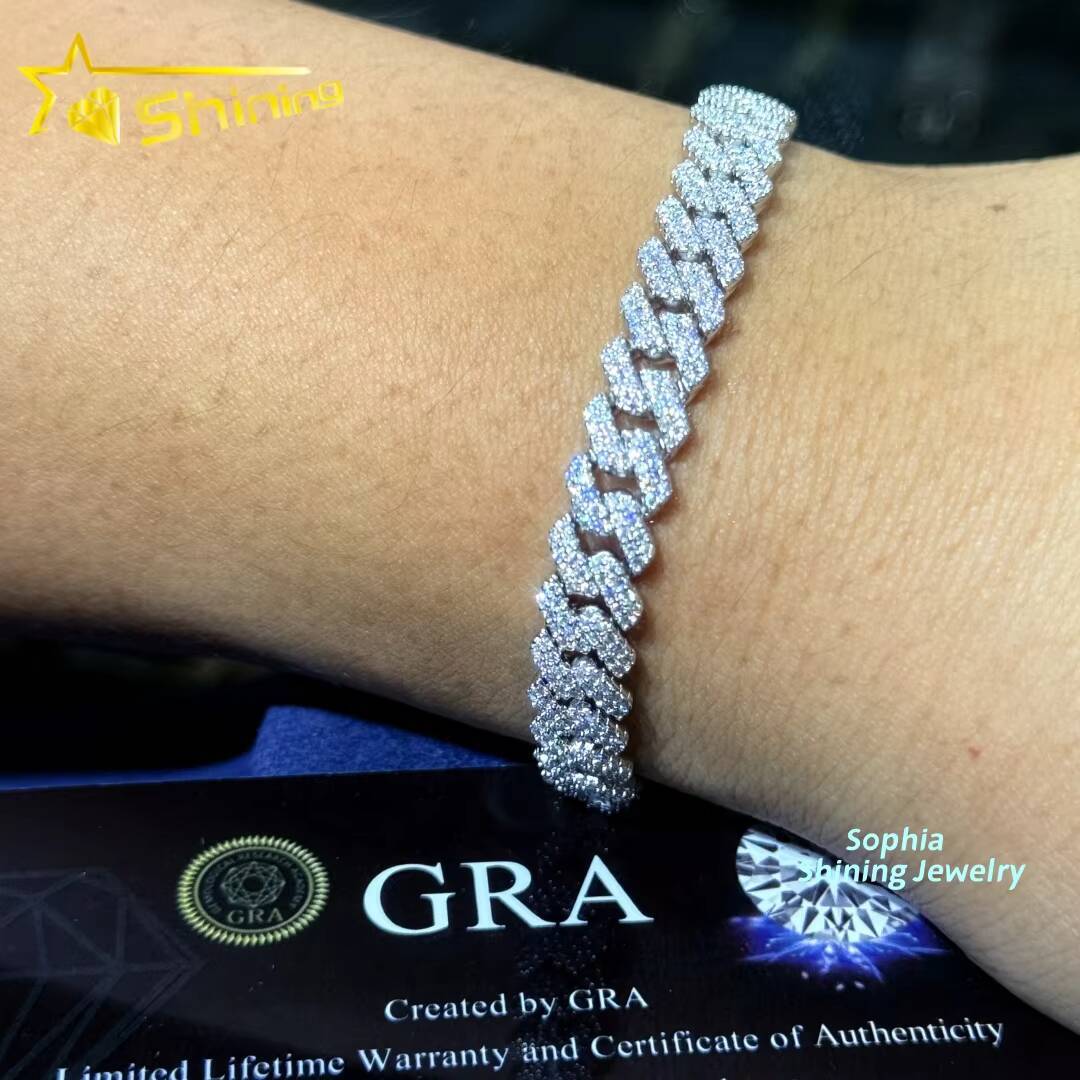 Large Stock 925 Silver 8mm VVS Moissanite Cuban Bracelets Hip Hop Jewelry Men Women Iced Out Moissanite Bracelet