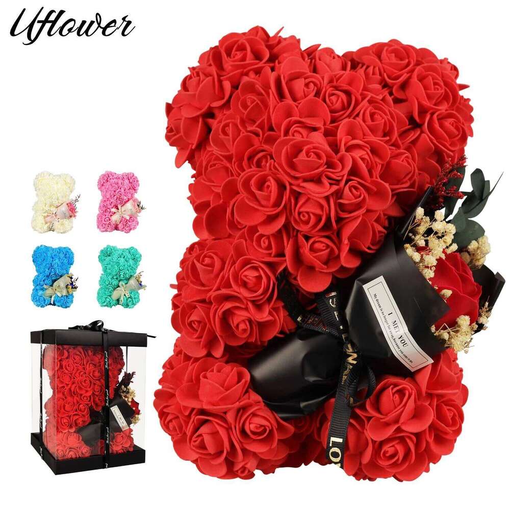 Artificial Gift for Women Christmas Valentine's Day Birthday Anniversary Rose Flower Teddy Bear Wedding Party Y260131