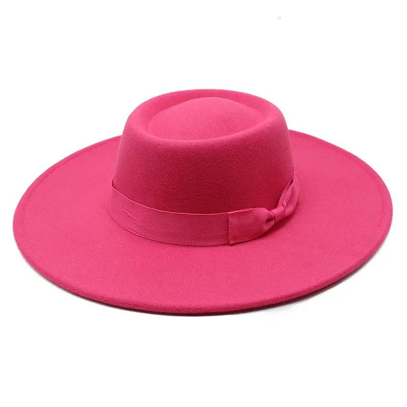 Fedora Bow hat Wide Brim Church Derby Flat Top Hat Panama Felt Fedoras Hat for Women artificial wool Blend Jazz Cap Trilby hats 260120