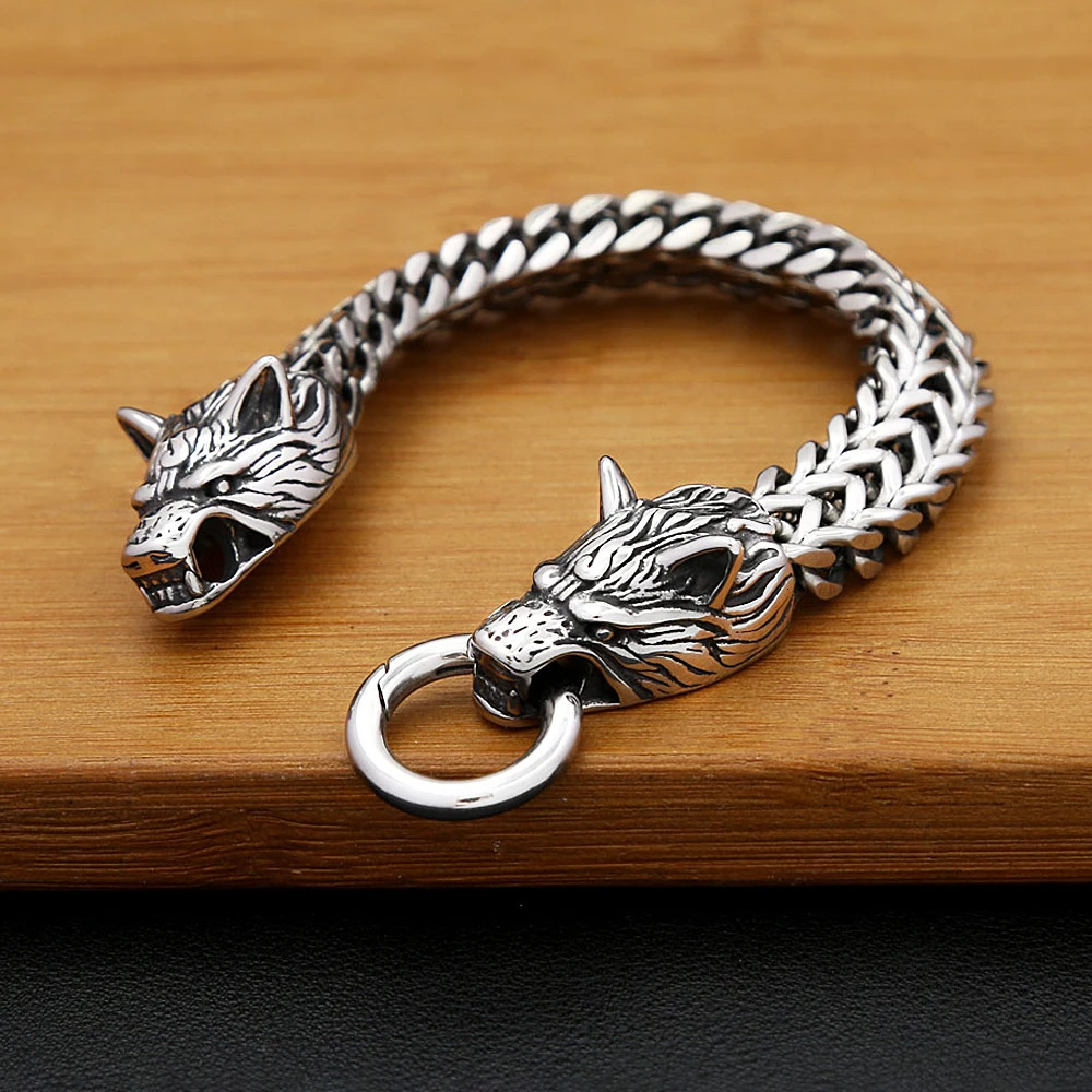 Fashion Vintage Viking Wolf Charm Bracelet 316L Stainless Steel Hip Hop Biker Animal Bangles For Men Nordic Amulet Jewelry Gifts 260126