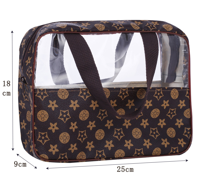 2026 Waterproof toiletry bag portable for business trips large capacity hand-held PVC spliced bag PU cosmetic storage bag