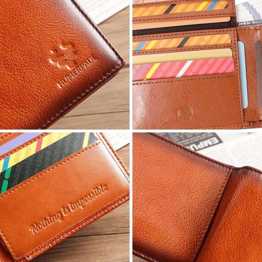 HUMERPAUL Wallet for Men Genuine Leather RFID Blocking Bifold Stylish Card Holder Purse with ID Window Classic Male Money Bag H260131