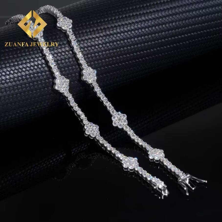 New Arrival Flower Pass Diamond Tester GRA Moissnaite Diamond Jewelry Tennis Chain 925 Silver Gold Plated Cluster Bracelets