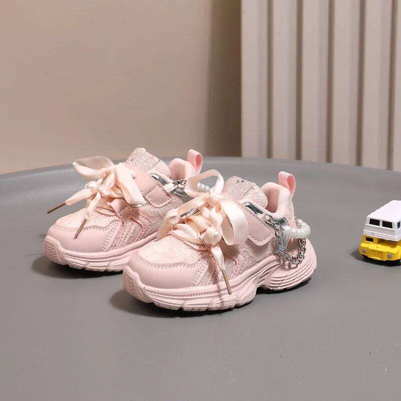 Children's 2025 New Toddler Girls Sport Shoes Pearl Soft Sole Breathable Outdoor Tennis Fashion Kids Sneakers EU21-30 Y260128