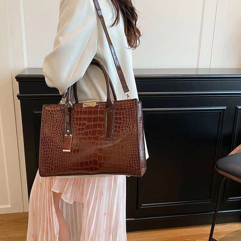 Ladies Handbag Crocodile Tote Large Capacity Crossbody Bag Work Travel Fashion Gift