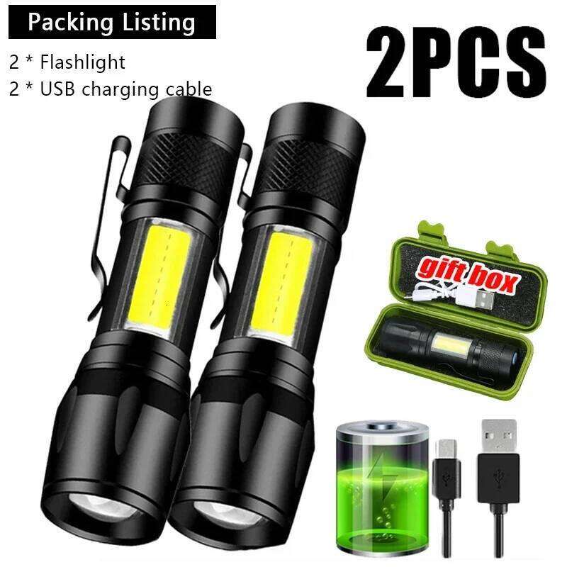 Mini LED COB+XPE Portable Torch USB Charging Camping Lantern Zoomable Focus Light Tactical Flashlight with Pen Clip H260131