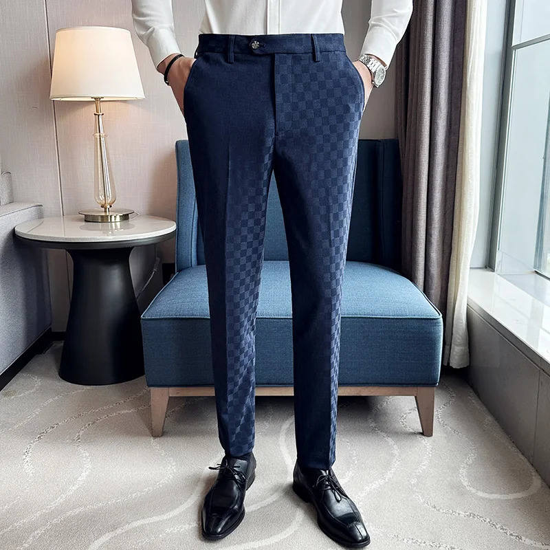 Mens Suit Pants Fashionable Slim Fit Business Social Office Formal Wedding Party Checkered 260120