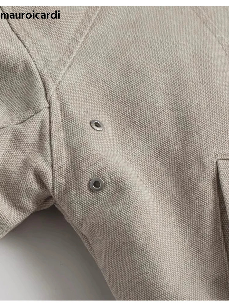 Mauroicardi Autumn Winter Short Thickened Warm Oversized Canvas Washed Padded Jacket with Faux Fur Inside Loose Casual Hoodie 260122