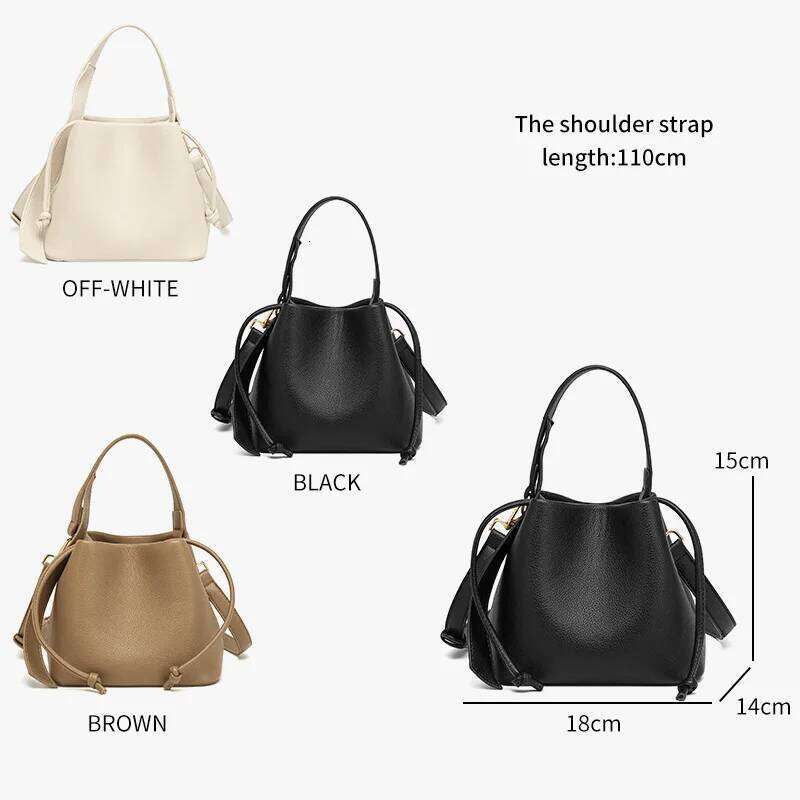 2026 Bucket New Texture Genuine Leather Commuting Versatile One-shoulder Crossbody Bag Female Elegant Handbag White Black