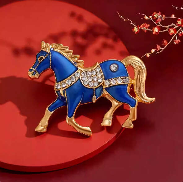 European and American Creative Personality Alloy Enamel Oil Drop Rhinestone Horse Brooch Exquisite Women's Clothing Accessories Pin Versatile Dec