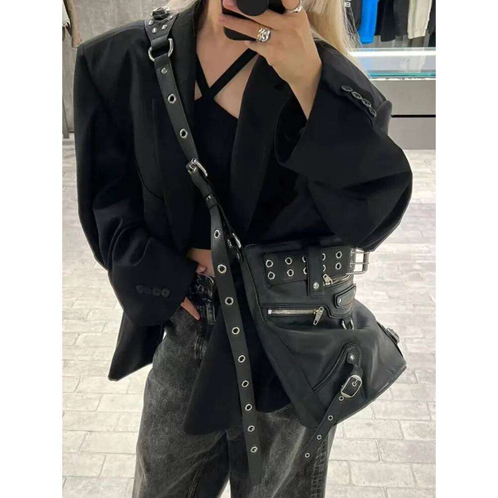 JIAERDI High Street Vintage Handbag Women New Rivet Large Capacity Casual Crossbody Bags Ladies Moto Biker Black Messenger Bag XJ260130