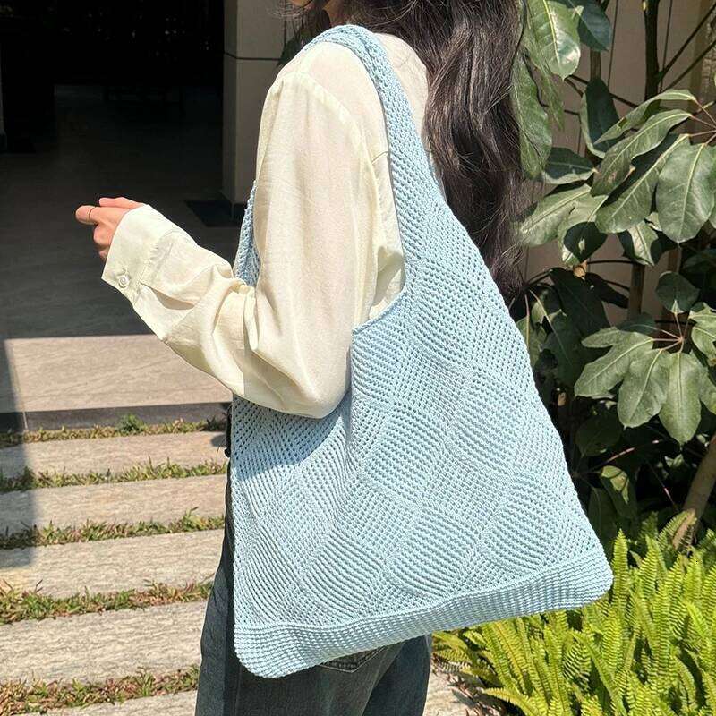 Fashion Women Hollow Woven Shoulder Bags Large Capacity Crochet Bag Knitting Handbags Eco Female Shopping Tote XJ260130