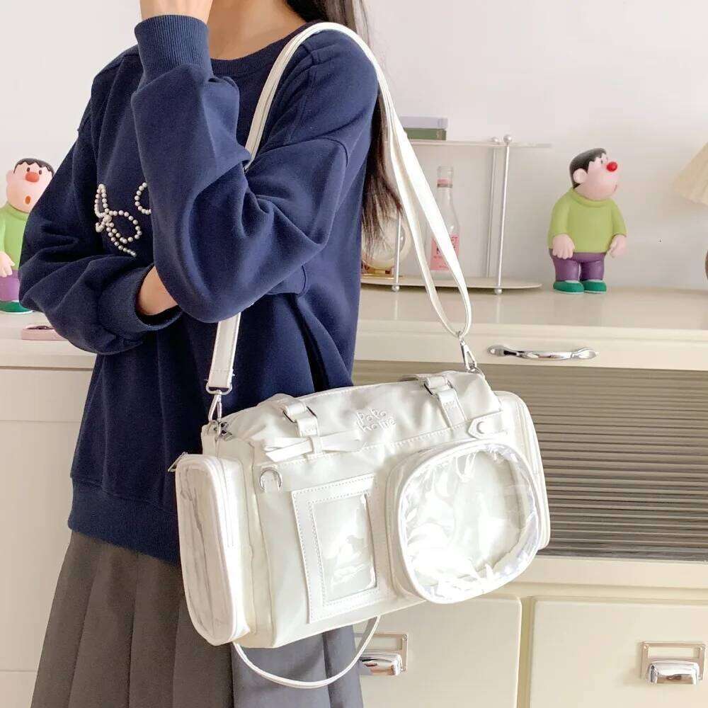 New Y2K Bow Ita Shoulder Bags Sweet Girl Transparent Large Capacity Comic Exhibition Crossbody Bag Cute DIY Display Handbags