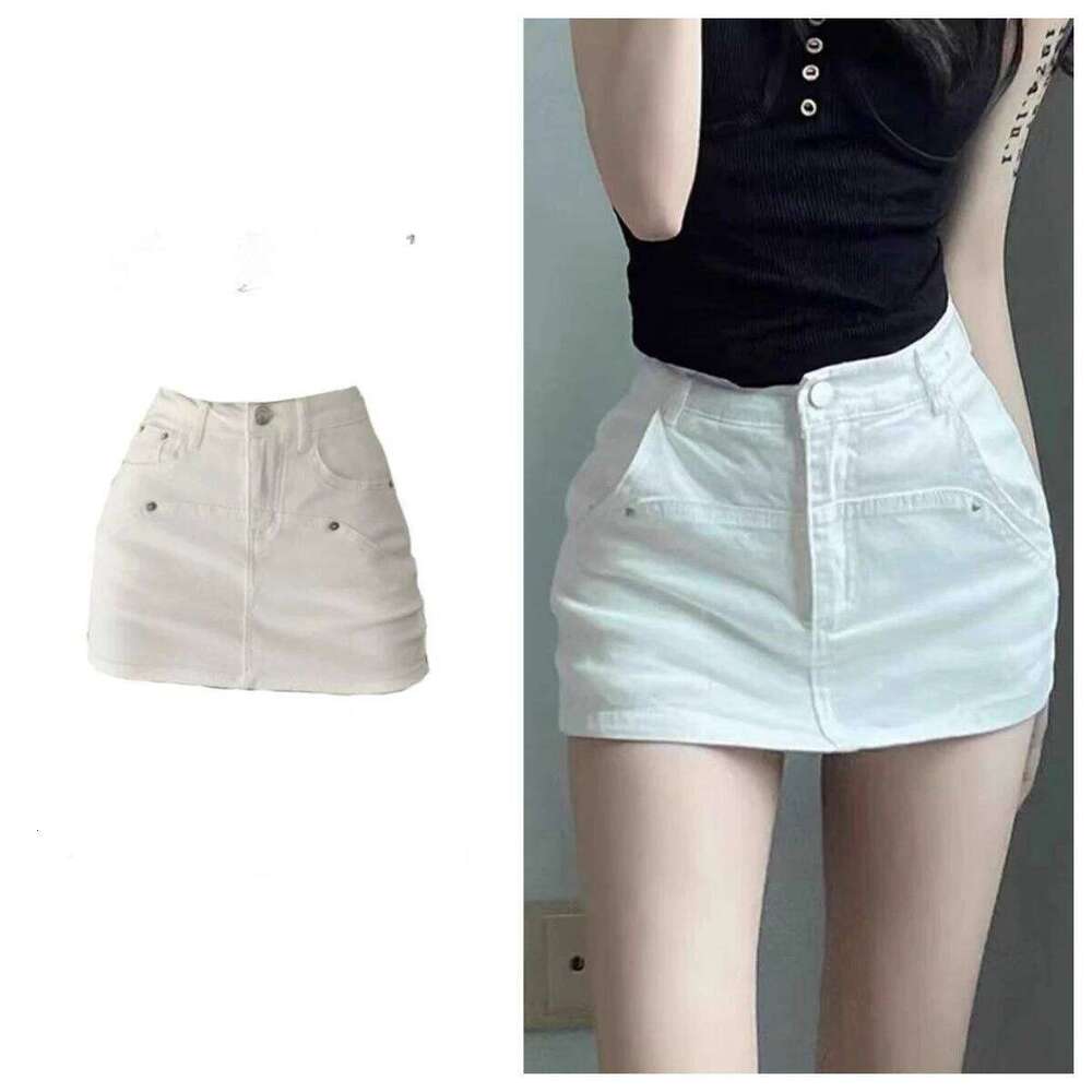 Y2k Spice Girl Low Waist White Denim 2025 Summer New Anti-light Skinny A-word Mini Skirt XJ260131