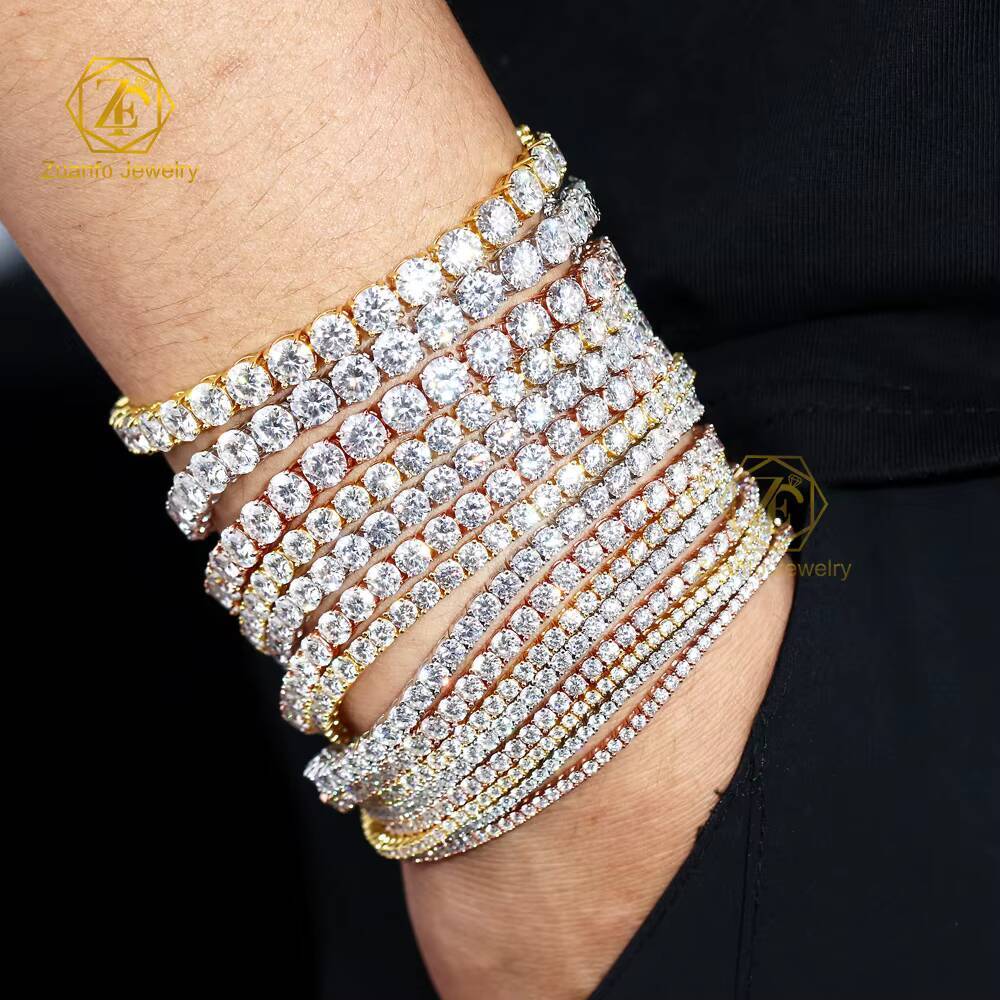2026 Hot Sale Gold Plated 925 Silver D VVS1 Moissanite Tennis Chain Hiphop Style Moissanite Charm Bracelet Bangle